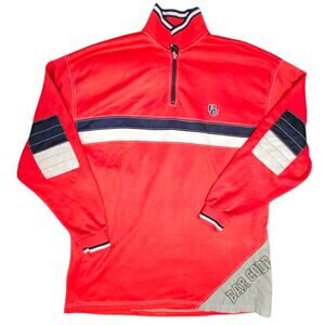 Vtg Bar Code Jacket Sweate 1/4 Zip Pullover Hip-Hop Long Sleeve Red XXL Tall